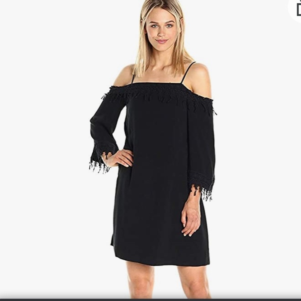 Kensie Crosshatch Rayon Lace Cold Shoulder Dress